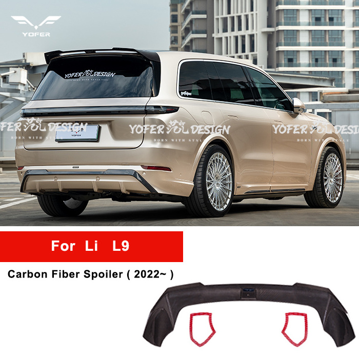 Yofer for L9 Dry Carbon Fiber Body Kits Electric Vehicles accessories diffuser splitter car rear wing spoiler For Lixiang L9