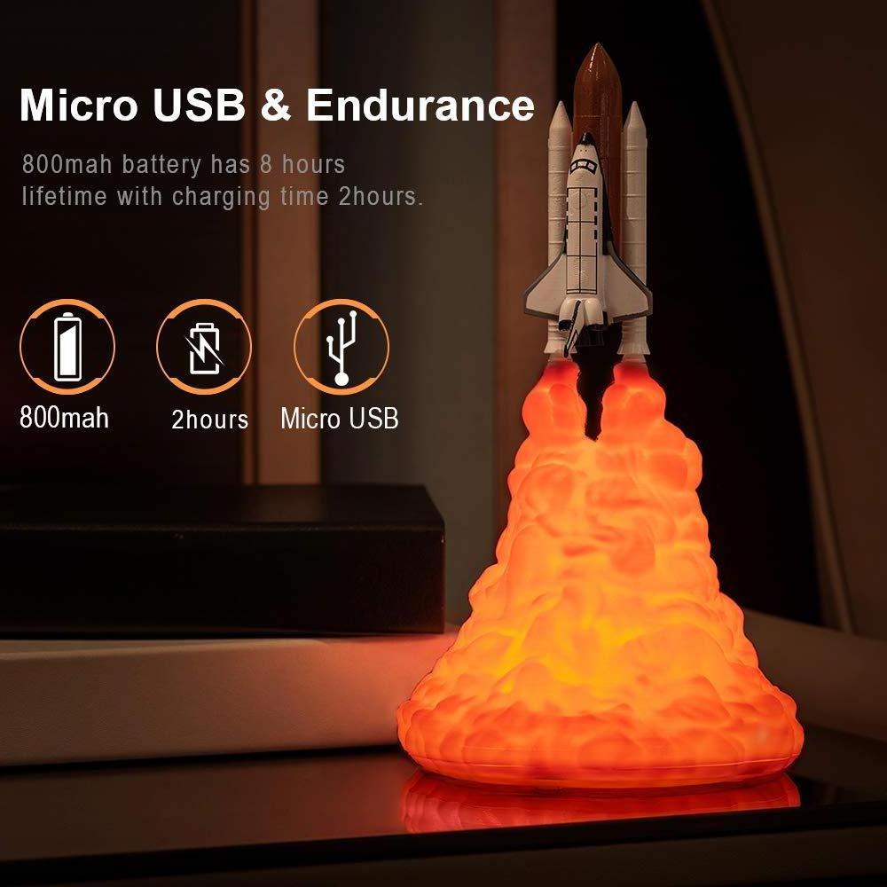 Inspirational Creative Gifts 3D Print Rocket Lamp Space Shuttle Lamp Night Light with USB Rechargeable For Rocket Lovers