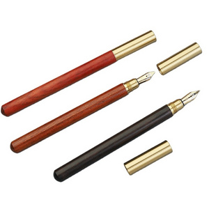 RTS Elegant Handmade Wooden Fountain Pen Wholesale Bulk Customizable Ink Cartridge No Leakage Brass Trims Wood Fountain Pen