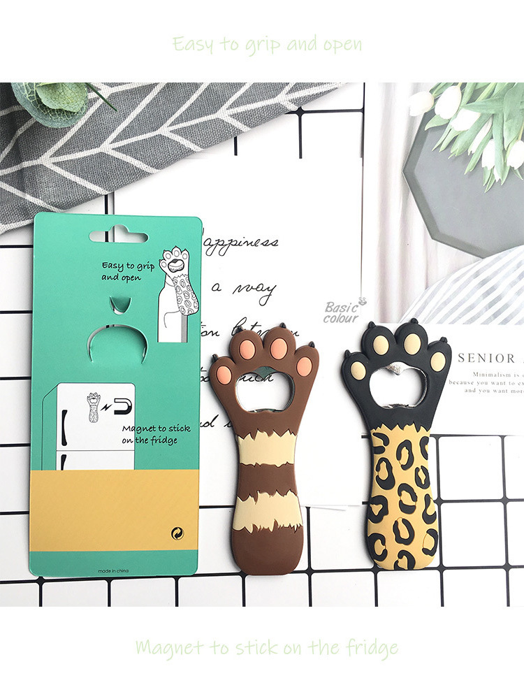 Multifunctional Cute Cat Paw Silicone Metal Beer Magnetic Bottle Openers with Fridge Magnets Sticker for Kitchen Office Cabinets