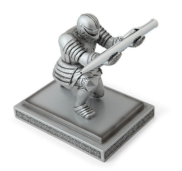 Knight Pen Holder Desk Organizers and Accessories Desk Decor Resin Pen Holder as Gift with a Cool Pen for Office and Home