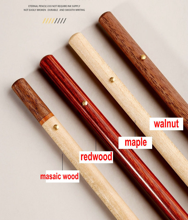 Natural Walnut Mosaic Wood Barrels Infinite Endless Pencils No Sharpening Erasable Vintage Maple Wooden Infinity Pencil