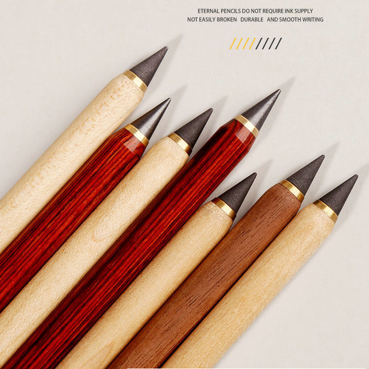 Natural Walnut Mosaic Wood Barrels Infinite Endless Pencils No Sharpening Erasable Vintage Maple Wooden Infinity Pencil