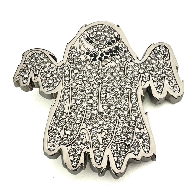 Ghost Shape Shiny Rhinestone Metal Belt Buckle Custom Brand Logo Silver Plating Metal 38mm Alloy Buckle for Man