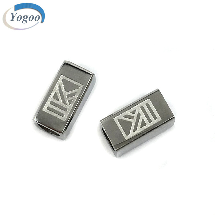 Custom Logo Laser Engraved Bead Silver Stainless Steel Beads Logo Charms for Jewelry Making