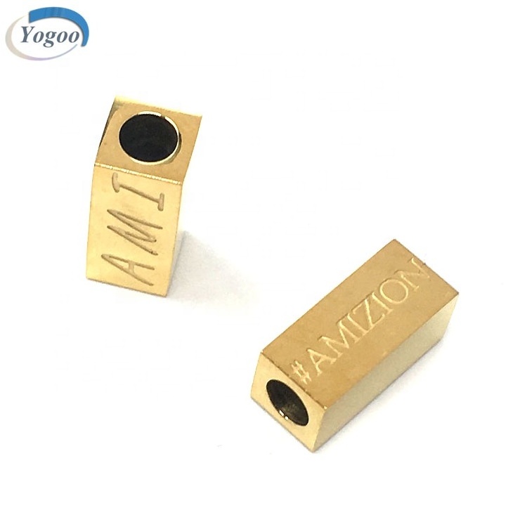 No Fade Plating Rectangle Custom Logo Metal Stainless Steel Beads for Jewelry