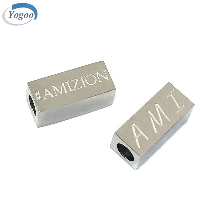 No Fade Plating Rectangle Custom Logo Metal Stainless Steel Beads for Jewelry