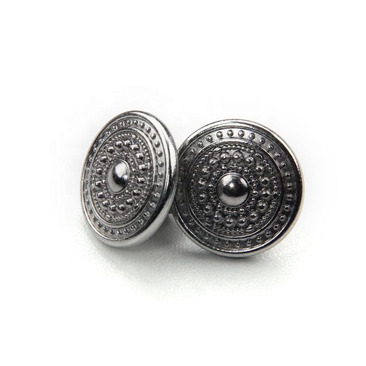 Wholesale New Product Plating Sliver Metal Button Zinc Alloy Embossed Logo Jean Metal Blazer Button for Jeans