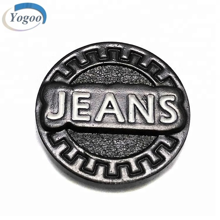 Factory Direct Custom Made Logo Embossed Zinc Alloy Metal Jeans Button for Apparel