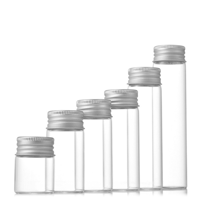 MIni glass tube 5ml 10ml 15ml 20ml 25ml 30ml 50ml 60ml 100ml 120ml clear glass storage vial bottle with aluminium screw cap