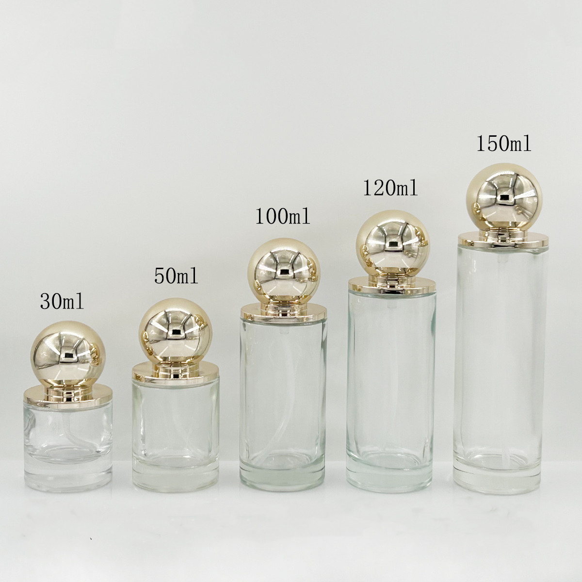 Empty Luxury Glass Cosmetic Packaging 30ml 100ml 120ml Spray Lotion Pump Bottle 30g 50g Clear Cream Jar with Gold Lid