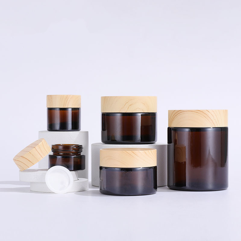 1oz 15g Body Butter Jar Printing Hot Stamping Amber Cosmetic Glass Jar Container with Dark Wood Lid