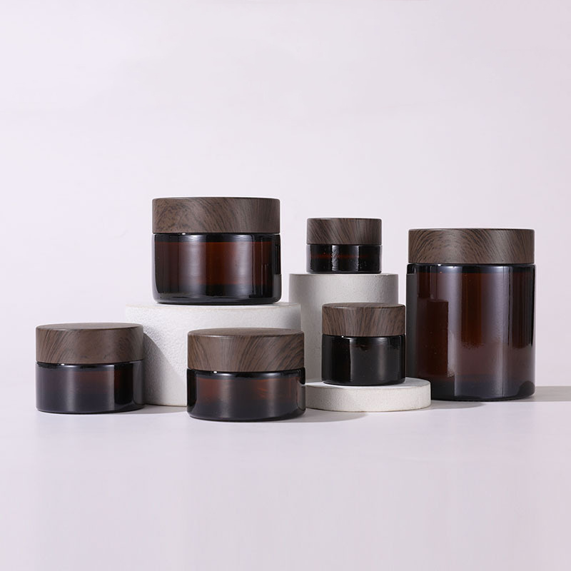 1oz 15g Body Butter Jar Printing Hot Stamping Amber Cosmetic Glass Jar Container with Dark Wood Lid