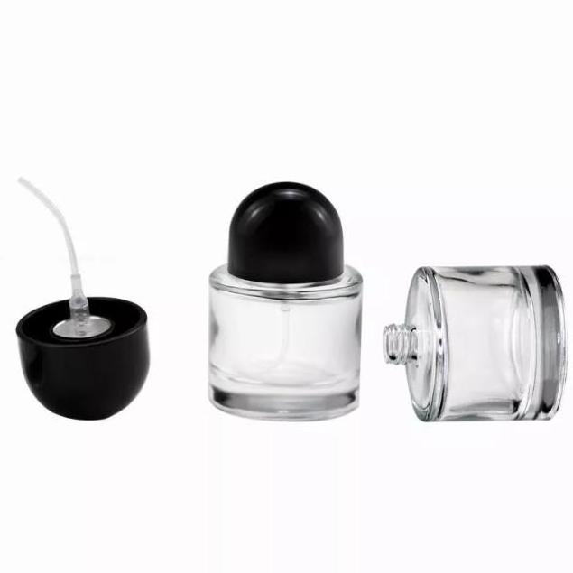 30ml 50ml 100ml Empty Black Cap Round Cylindrical Glass Bottle Perfume Thick Bottom Round Perfume Bottle