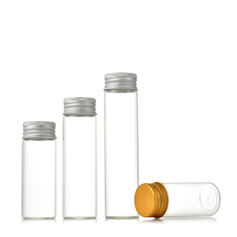 MIni glass tube 5ml 10ml 15ml 20ml 25ml 30ml 50ml 60ml 100ml 120ml clear glass storage vial bottle with aluminium screw cap