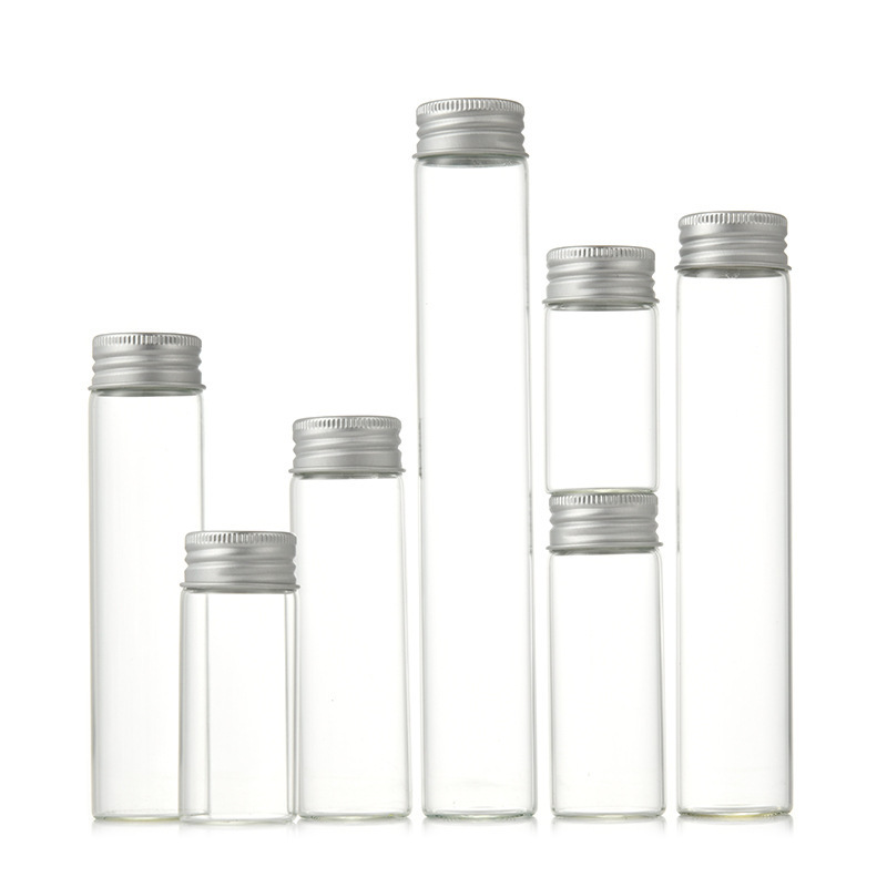 MIni glass tube 5ml 10ml 15ml 20ml 25ml 30ml 50ml 60ml 100ml 120ml clear glass storage vial bottle with aluminium screw cap