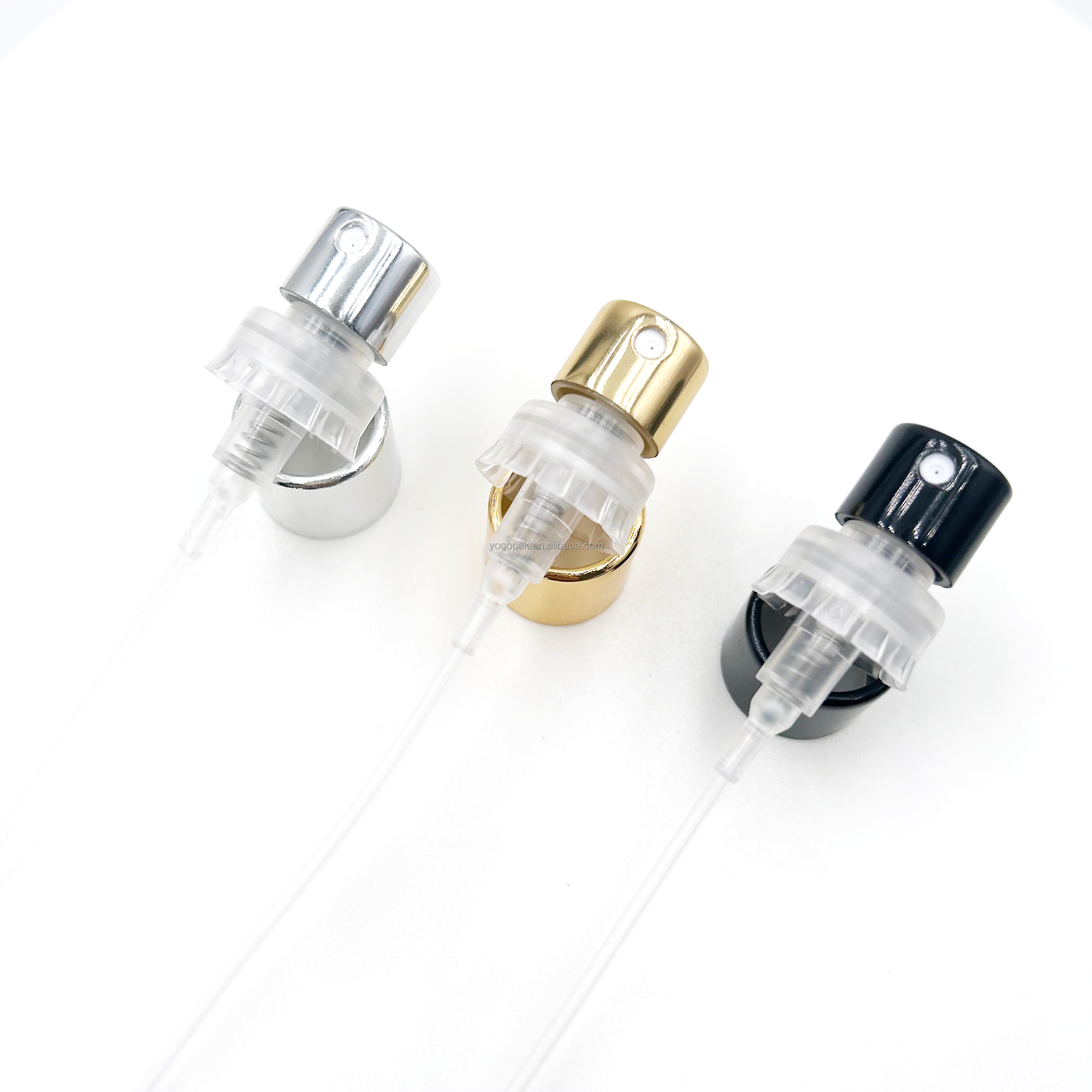 FEA15mm Crimpless Perfume Spray Pump With Aluminum Collar And Caps 15mm Gold Sliver Black perfume Atomizer Customize Tube Length