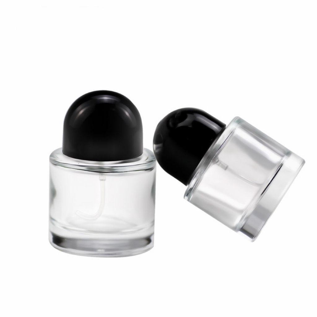 30ml 50ml 100ml Empty Black Cap Round Cylindrical Glass Bottle Perfume Thick Bottom Round Perfume Bottle