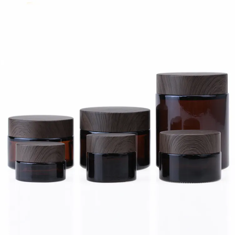 1oz 15g Body Butter Jar Printing Hot Stamping Amber Cosmetic Glass Jar Container with Dark Wood Lid