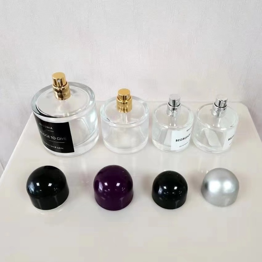 30ml 50ml 100ml Empty Black Cap Round Cylindrical Glass Bottle Perfume Thick Bottom Round Perfume Bottle