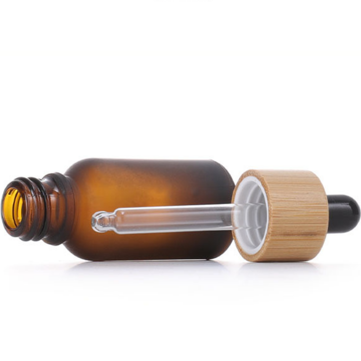 Eco Friendly Bamboo Wooden Cap ambar glass bottle 10ml 15ml 30ml 50ml 100ml bamboo cap Glass Serum Bottle Dropper Bottle