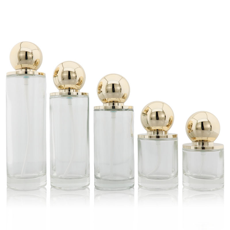 Empty Luxury Glass Cosmetic Packaging 30ml 100ml 120ml Spray Lotion Pump Bottle 30g 50g Clear Cream Jar with Gold Lid