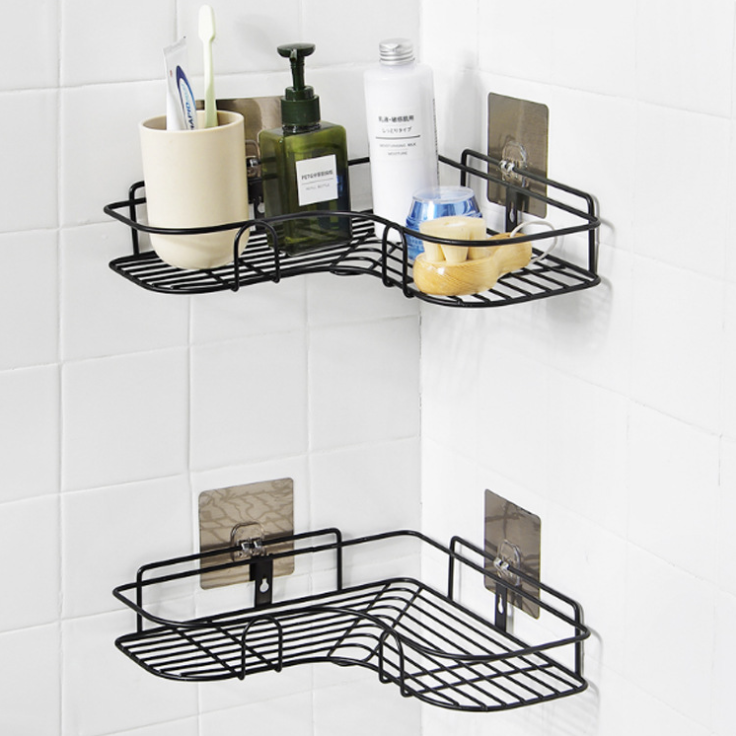 Triangular Single Tier Punch Free Wall Mounted Metal Rack Bathroom Storage Basket Kitchen Corner Shelf