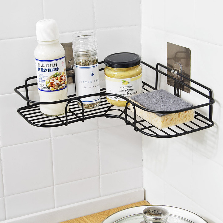 Triangular Single Tier Punch Free Wall Mounted Metal Rack Bathroom Storage Basket Kitchen Corner Shelf