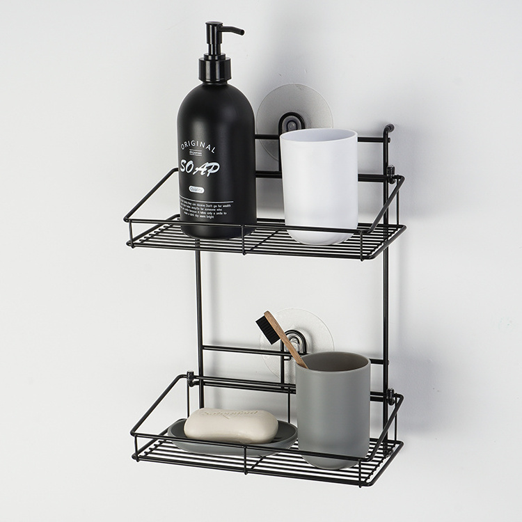 Metal Bath Tub Accessories 2 Tier No Drilling Iron Wire Storage Shelving with Reusable Adhesive