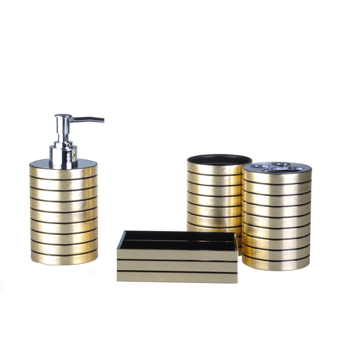 Gold and Silver Luxury AS Plastic Hot Foil Stamping Printing 4 pieces Bathroom decor Accessories Set