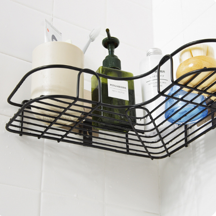 Triangular Single Tier Punch Free Wall Mounted Metal Rack Bathroom Storage Basket Kitchen Corner Shelf