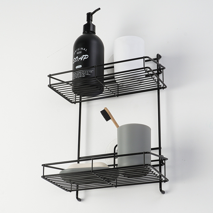 Metal Bath Tub Accessories 2 Tier No Drilling Iron Wire Storage Shelving with Reusable Adhesive