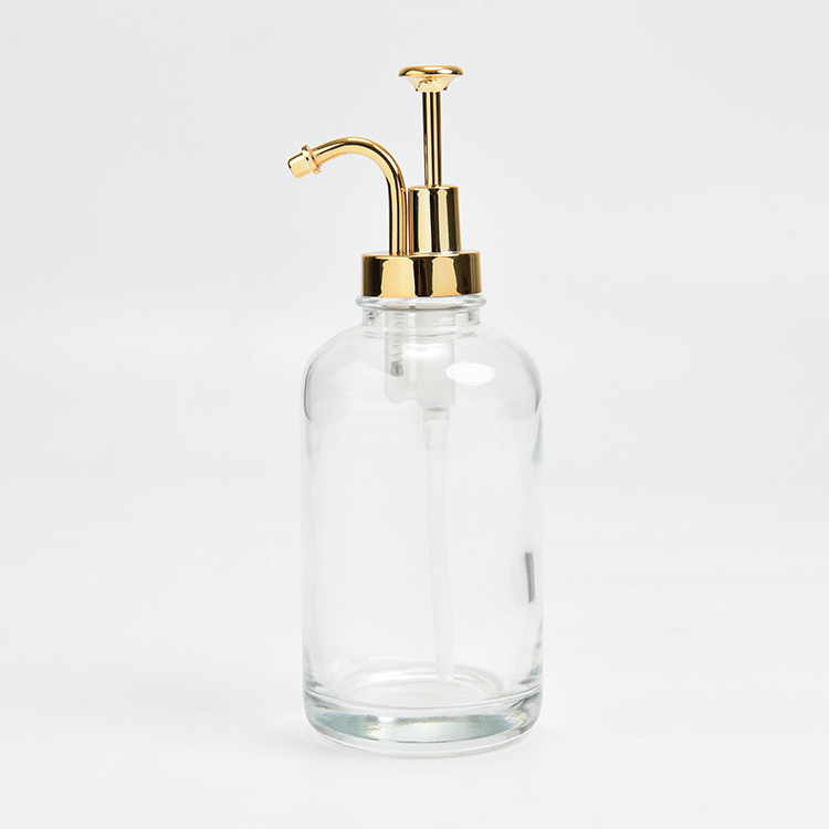 500ml High Quality Transparent Vintage Classic Thick Glass Hand Soap Dispenser with Retro Golden Plastic Lotion Pump