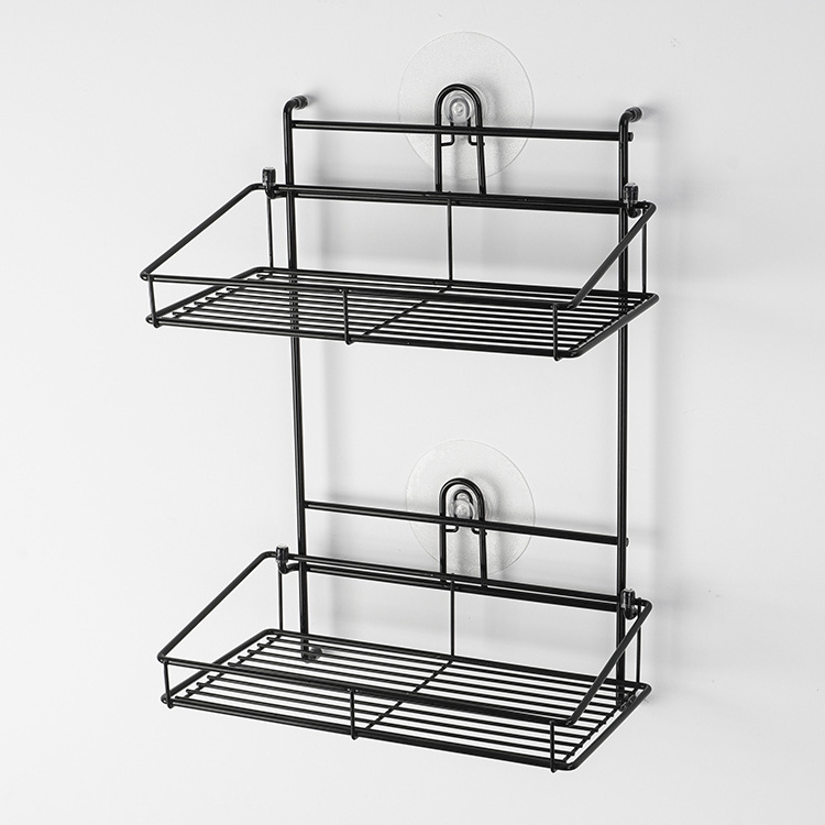 Metal Bath Tub Accessories 2 Tier No Drilling Iron Wire Storage Shelving with Reusable Adhesive