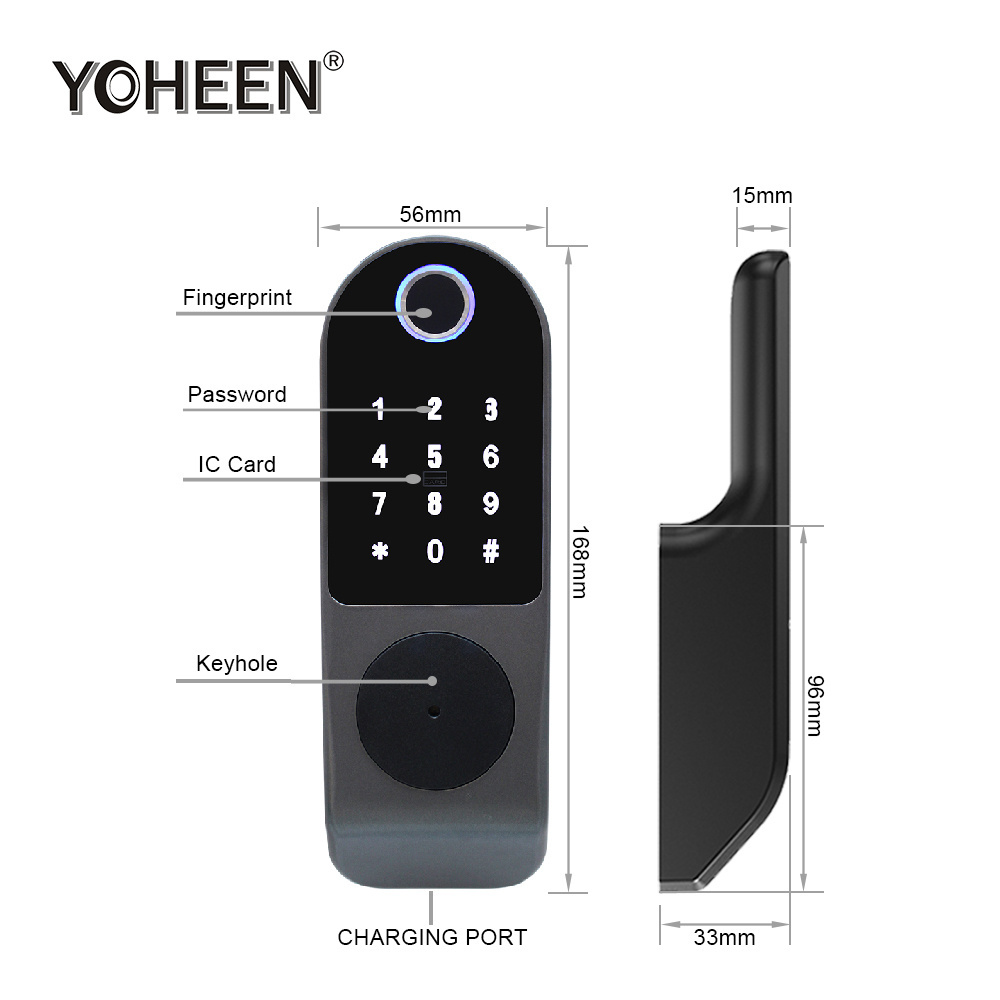 Waterproof Tuya TTlock WiFi APP Electric Rim Lock Double sided Fingerprint Smart Digital Rim Door Lock for Gate door