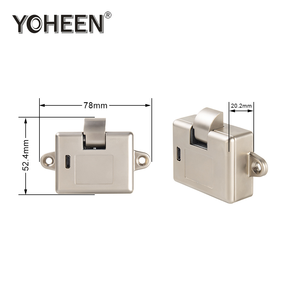 YOHEEN Ble Tuya App Electronic Smart Lock for Furniture Cabinet Drawer Locker Lock Zinc Alloy Bluetooth Silver Lithium Battery