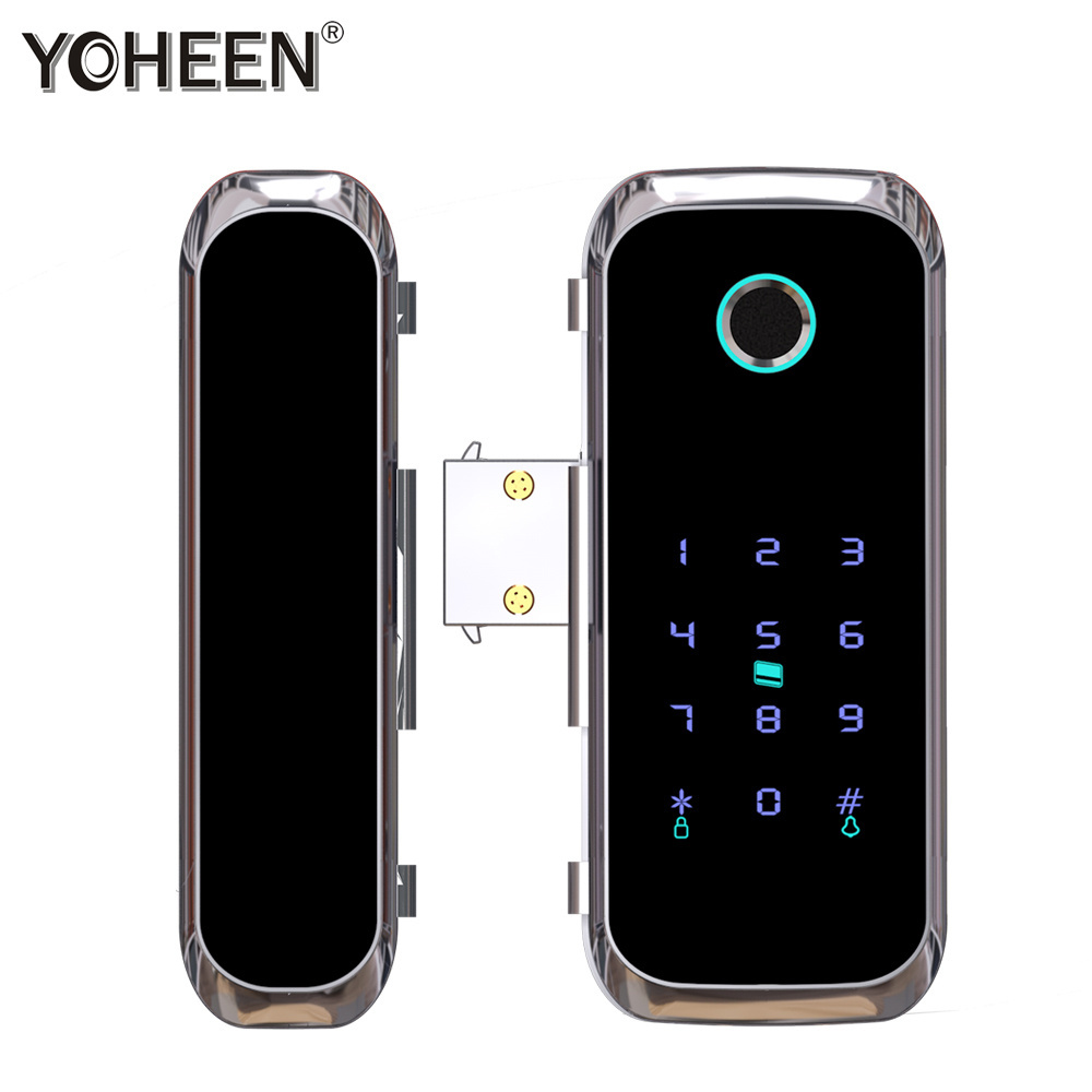 YOHEEN Keyless Biometric Fingerprint Frameless Sliding Electric Smart Glass Door Lock