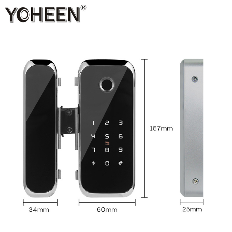 YOHEEN Keyless Biometric Fingerprint Frameless Sliding Electric Smart Glass Door Lock