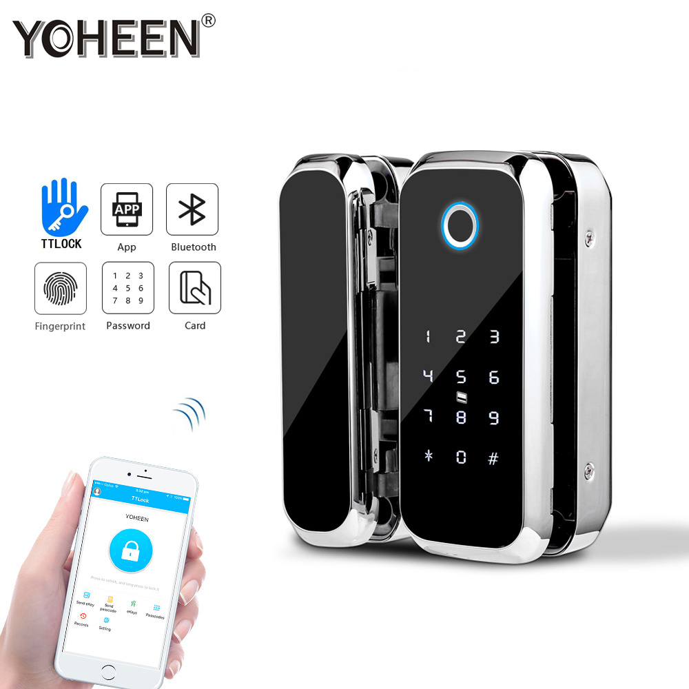 YOHEEN Keyless Biometric Fingerprint Frameless Sliding Electric Smart Glass Door Lock