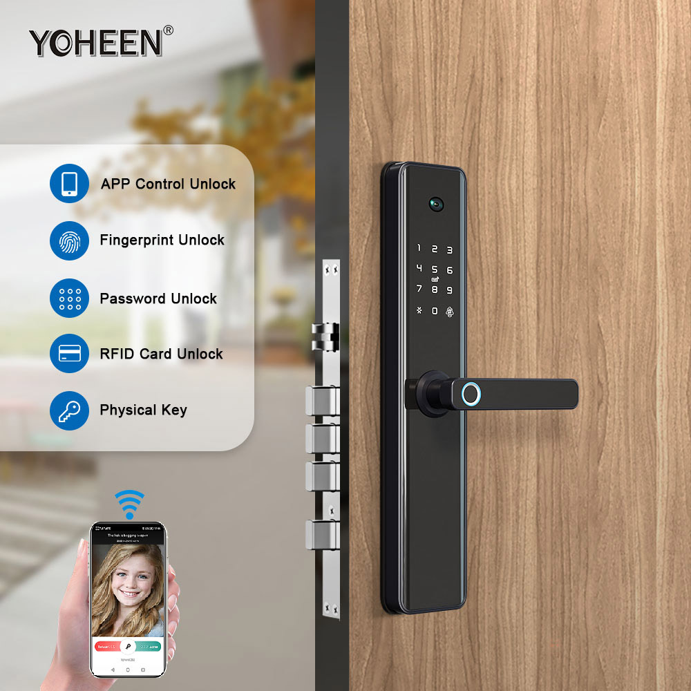 Outdoor WiFi Door Lock with Security Camera Electronic Biometric Fingerprint Digital Password Smart Door Lock with Tuya App