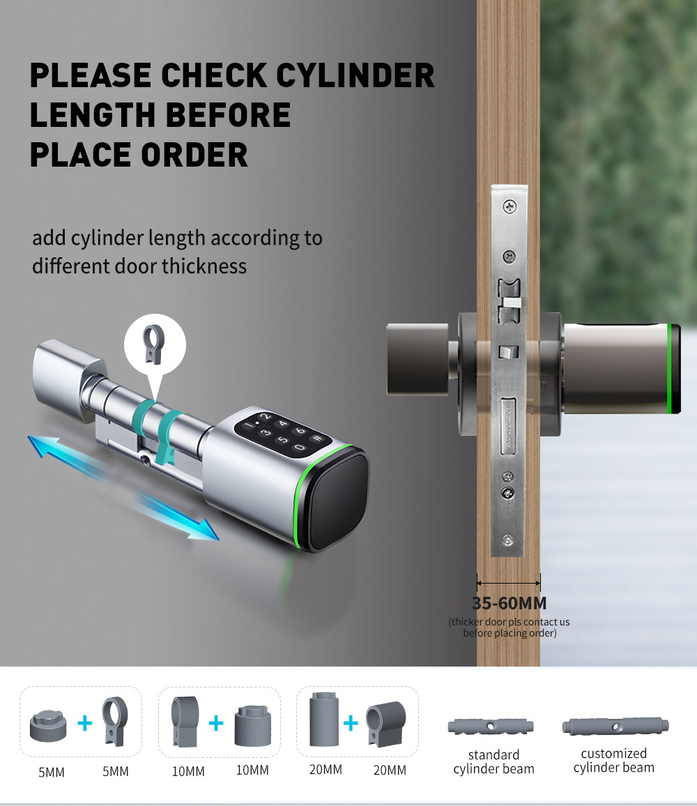 TUYA APP Euro Cylinder Door Lock Europe Adjustable Cylinder Size password Waterproof Smart Cylinder Lock S1K