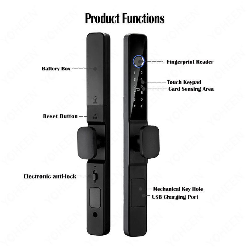 Waterproof Tuya WiFi Smart Door Lock Safety Digital Biometric Handle Fingerprint TTlock APP Aluminum Sliding Glass Door lock Y02