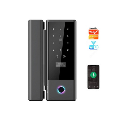 Digital Glass Door Smart Lock Biometric Fingerprint Tuya App Unlock Ttlock Lock Key Card Nfc Password Wifi or Ble Link Lock