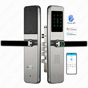 High Security TTlock App New Design Safety stainless steel 6068 Biometric Fingerprint Door Handle Keyless Smart Lock