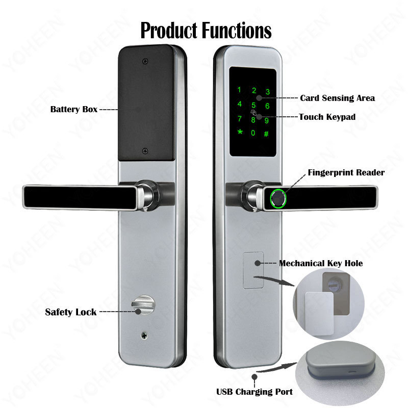 High Security TTlock App New Design Safety stainless steel 6068 Biometric Fingerprint Door Handle Keyless Smart Lock