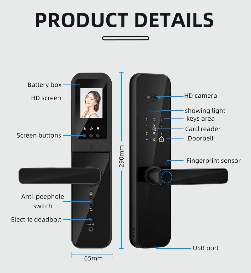 smart home locks OEM gate knob dool lock with camera high definition screen outdoor tuya wifi app security door lock