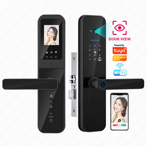 Tuya Wifi with Camera Door View Fingerprint Locker Locks Inteligente Electric Smart Door Lock Black Aluminum Alloy Cloud 35-55mm