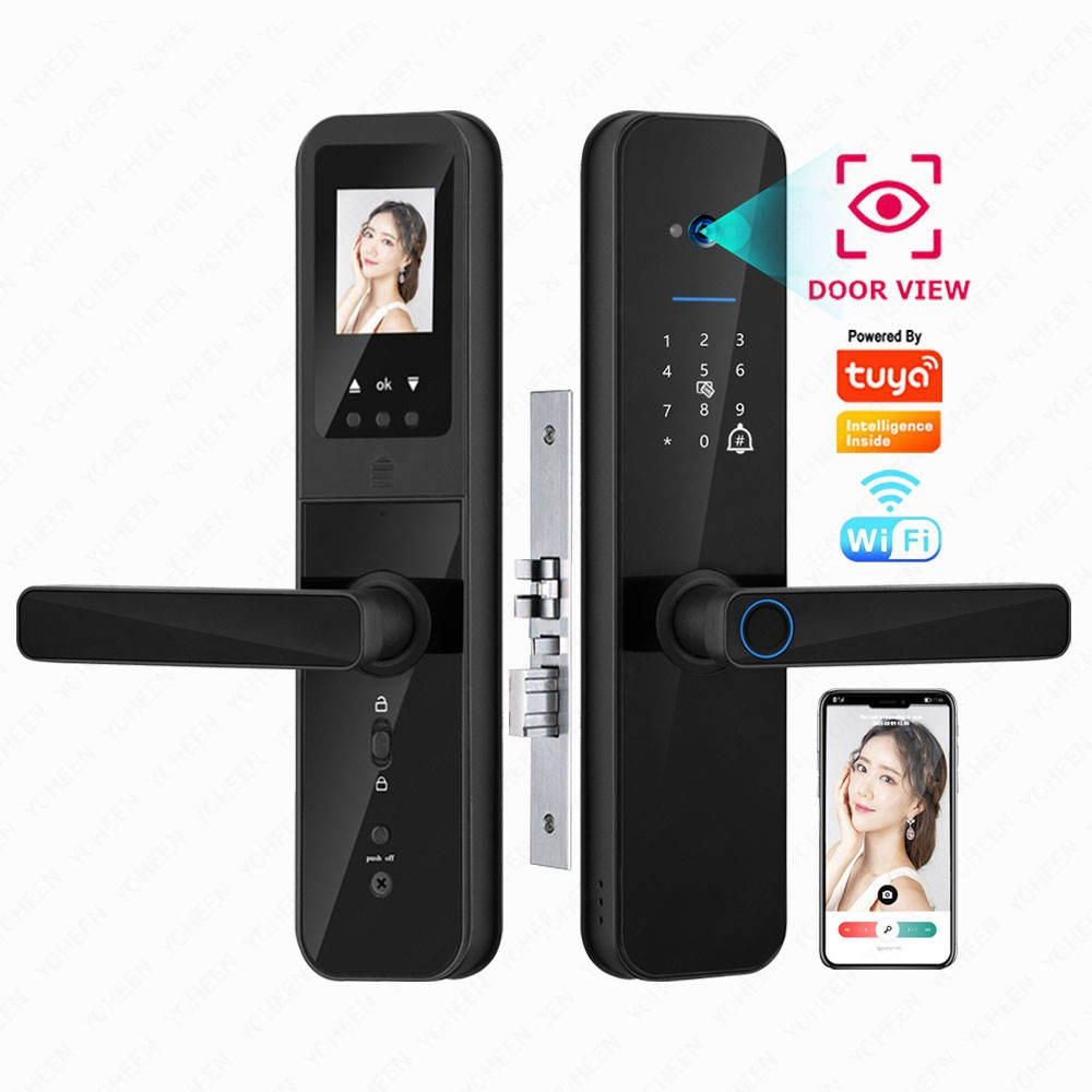 HD Camera Screen Digital Door Lock Tuya Wifi Biometric Fingerprint Smart Locks Video Keys Combination Electronic Door Lock