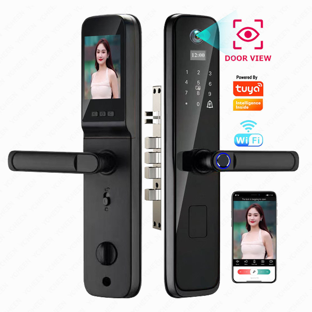 Voice Intercom Ring Door Bell Camera Cat's Eye Smart Lock Key Fingerprint Tuya Wifi Digital Door Lock Home Apartment Safety Lock