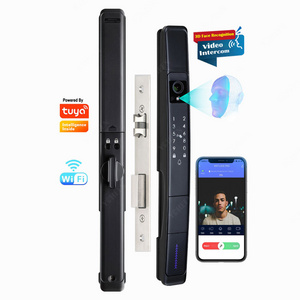 Aluminum Double Sided Sliding Door Lock Remote Visual Interpretation Locks Unlock Smart Digital Lock Face Fingerprint Glass Lcok